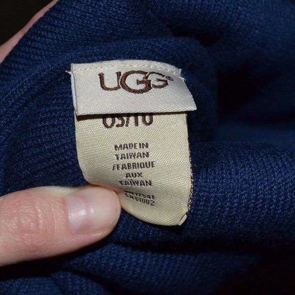 NWT UGG Men's Oversized Cuff Beanie Navy Blue Wool Blend Winter Hat - Picture 5 of 5